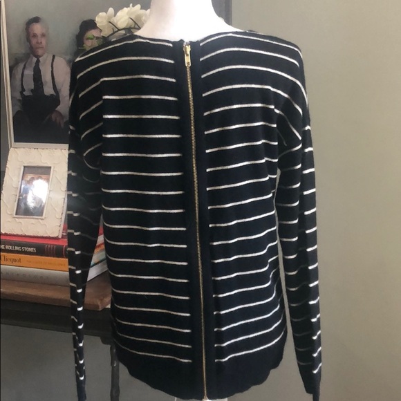 Halogen Cashmere Wool Back Zip Striped Sweater SM - Picture 4 of 7